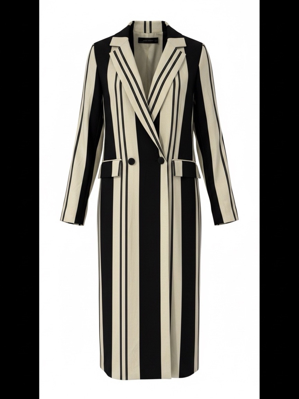 Zara Black & Cream Striped Long Blazer Coat